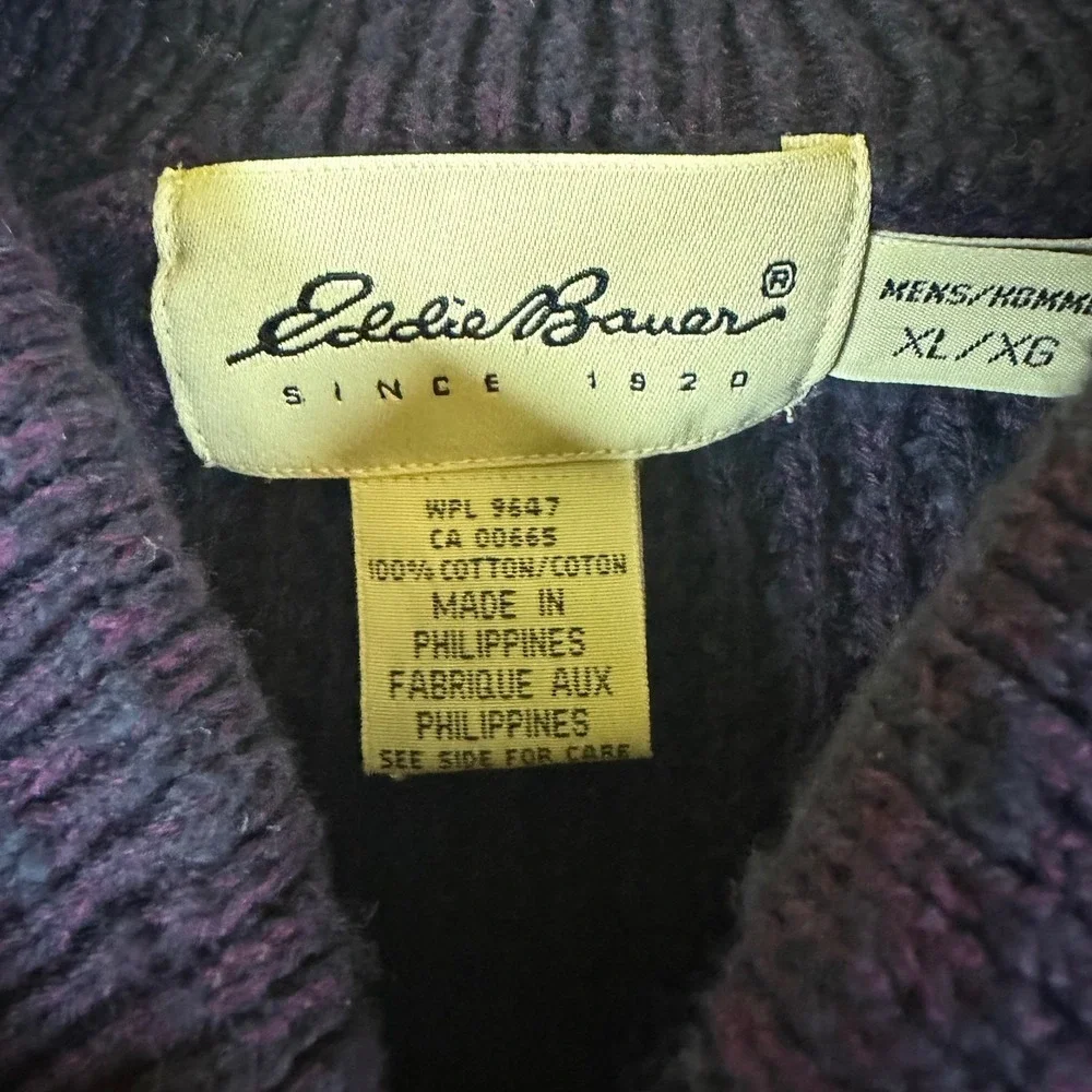 Eddie Bauer Mens XL Navy Blue Cotton Ribbed Knit Henley Pullover Sweater Vintage